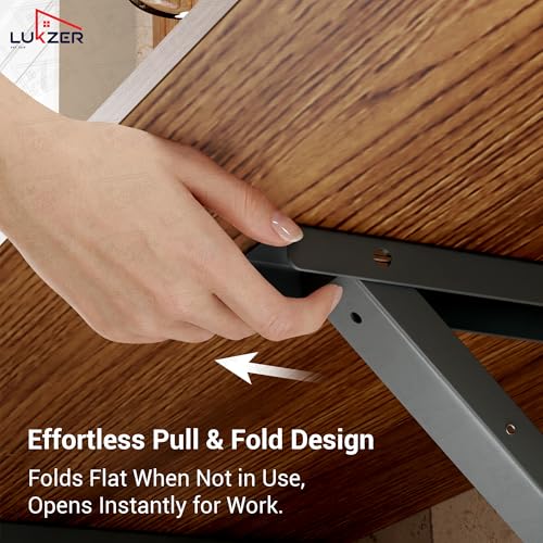 Image of Lukzer Engineered Wood Wall Mounted Round Corner Folding Study Laptop Table Foldable Space Saving Floating Desk for Home & Office (MT-002 / Brown Oak / 80 x 40 cm) DIY (Do It Yourself)