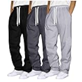 3 Pack Mens Sweatpants Open Bottom Baggy Track Pants Straight Leg Fleece Loose Fit Gym Athletic Sweatpants with Pockets