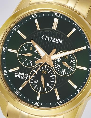 Image of Citizen Stainless Steel Analog Quartz Multifuction Men's Black Dial Watch - AG8343-50X, Band Color-Two-Tone