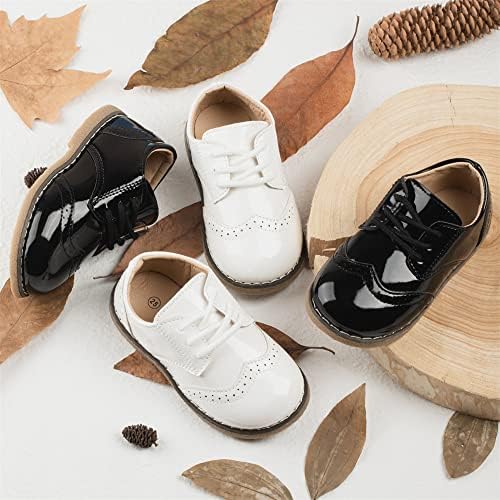 Image of Meckior Toddler Boys Girls Dress Shoes Little Kid Oxford Shoes Wedding Church Dress Shoes PU Leather Lace Up School Uniform Loafer Flats