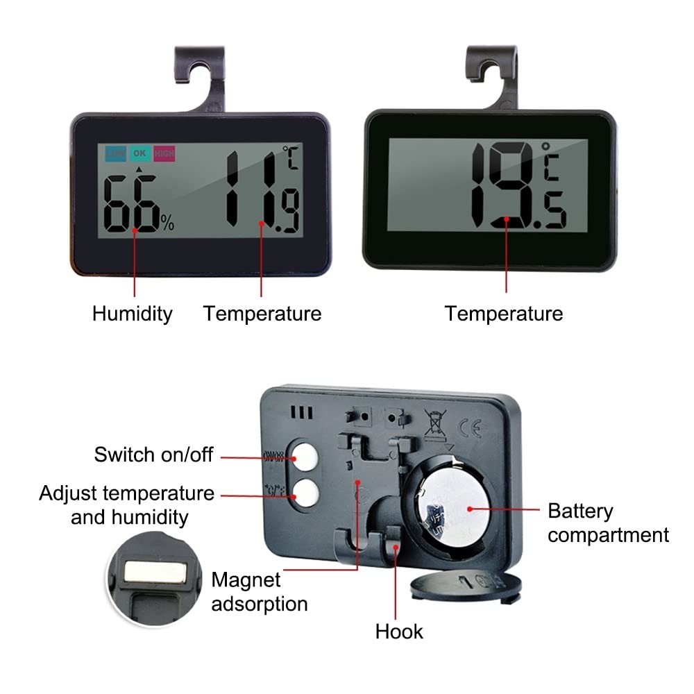 DONGKER Thermomètre Hygromètre Numérique pour Reptiles,Thermomètre D'aquarium avec Ventouse pour Réservoirs de Reptiles,Vivariums,Couveuses,Incubateurs