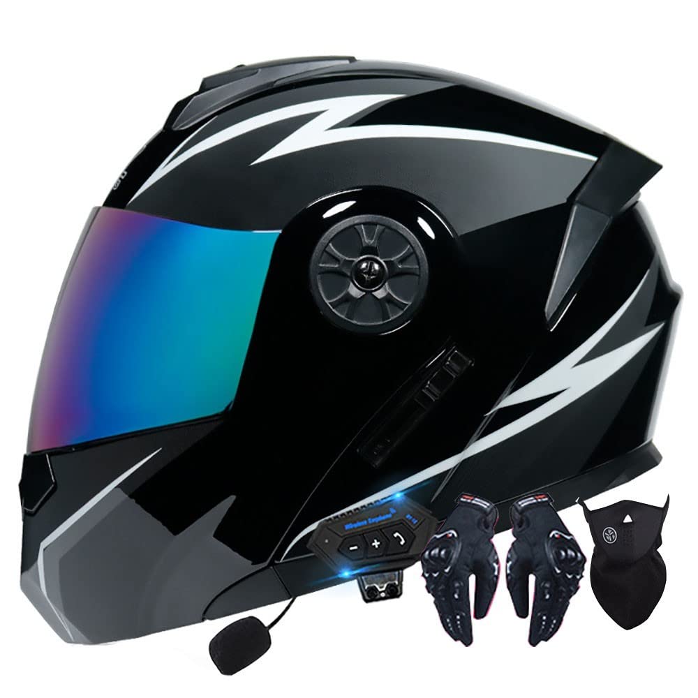 Byroads Men's D Motorcycle Helmet Flip-Up Modular Helmets With Bluetooth,Ot/Ece Approve Helmet Full Face Helmet Scooter Helmet Crash Helmet Ouble Anti-Fog Visors Ideal For Wo