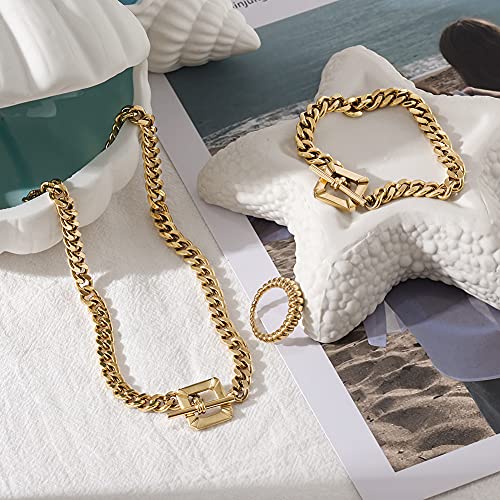 14K Gold Chunky Bracelets for Women, 7.8" Gold Plated Stainless Steel Miami Cuban Link Bracelet with Toggle Clasp, Men's Fashion Jewelry4