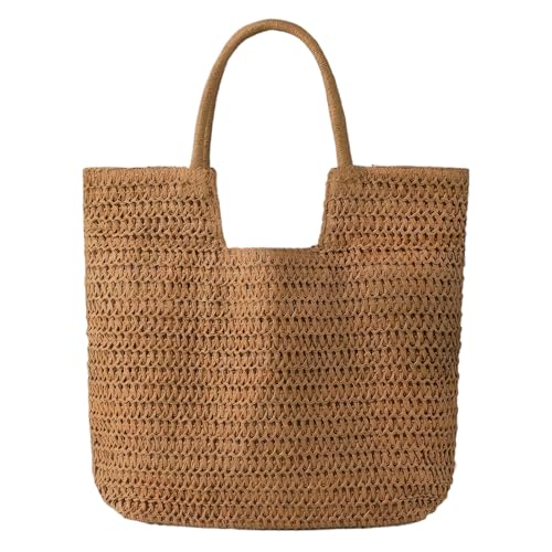Image of Straw Beach Bags for Women, Shoulder Handbags, Summer Bag for Travel Vacation, Women Beaches Handmade Woven Tote Bag for Beach Picnic Vacation