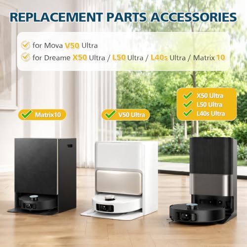 Image of Replacement Accessories for Mova V50 Ultra, for Dreame X50 Ultra / L50 Ultra / L40s Ultra / Matrix10, with 2*Main Roller Brush, 6*Side Brushes, 4*HEPA Filters, 6*Dust Bags, 6*Mop Pads