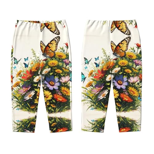 Pajama Pants Pajama Bottoms with Elastic Waistband Sleepwear Lounge Pants, Colorful Flowers Butterfly3