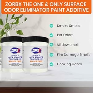 ZORBX 3 Oz Concentrate Surface Odor Remover Paint Additive – Mix 2 Jar in 4 Gallons of Paint for Wall, Ceiling & All Paintable Surface – Helps Remove Odor from Smoke, Mildew, Fire Damage, Cooking, Pet