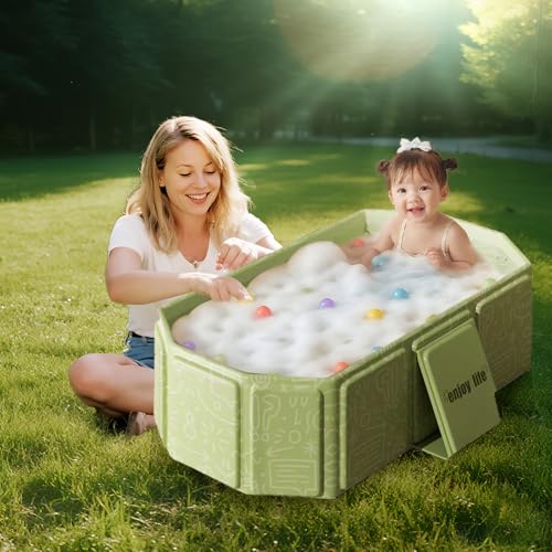 Image of Toddler Bath Tub for Shower, Portable Baby Bathtub, Foldable Kids Bathtub - Portable, Travel & Shower Ready, Easy to Clean, Sturdy & Thick, Fits Ages 1-3, Green