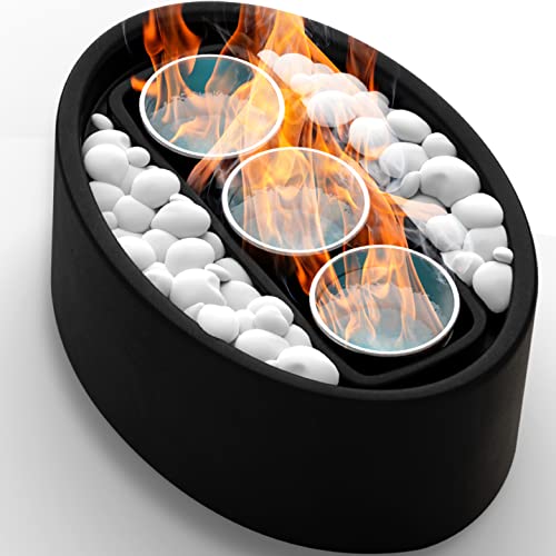 Vizayo Tabletop Fire Pit for Patio - 14.2 x 10.2 inch Indoor Outdoor Table Top Firepit Bowl - Use Gel Fuel Cans, Bioethanol or Isopropyl Alcohol - Tabletop Fireplace for Balcony, Patio Decor - Black