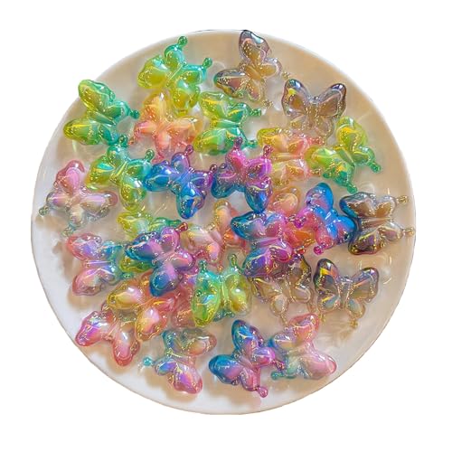 QILANJO 20 dijes acrílicos de mariposa con agujero iridiscente para decoración de manualidades, clip de pelo, cadena de teléfono celular, llavero, joyería, decoración de zapatos, 1.1 x 1.2 pulgadas