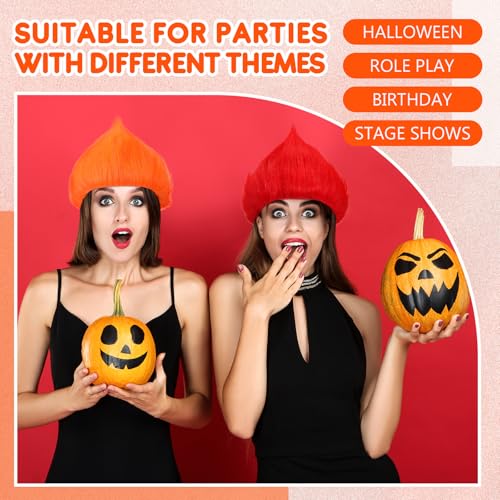 Image of Geyoga 2 Pcs Funny Wig Crazy Hair for Halloween Party,Red, Orange | Funny Colorful Wig Adults Use, Unisex Funky Hairband, Halloween Mardi Gras Cosplay Costume Party Accessories