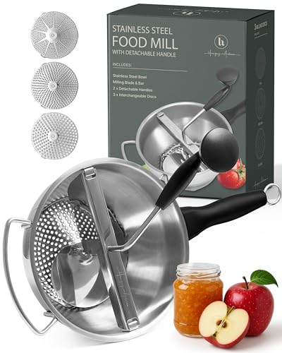 Stainless Steel Food Mill with Handles, 3 Discs