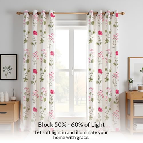 Image of HOMEMONDE Duck Curtain Long Door 8 Feet Curtains Set of 2- Floral Printed Room Darkening Curtain with Eyelets - (96 Inches, Pink Floral)