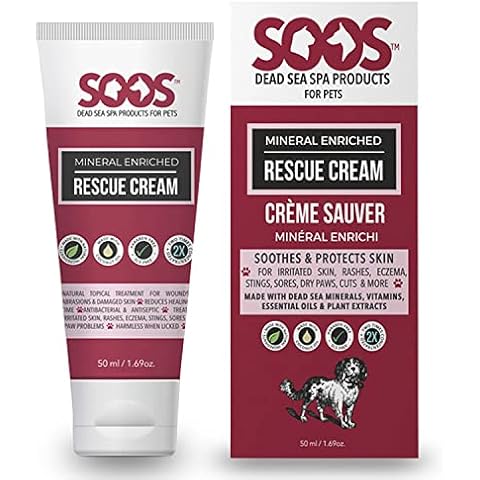Soos Pets Pet Rescue Cream for Dogs and Cats | Natural Dead Sea Mineral Enriched | Fast Absorbing Reduce Pain | Topical Treatment of Injuries Cuts Sores Wounds Scratches Damaged Skin - 1 Pack 50ml Cover