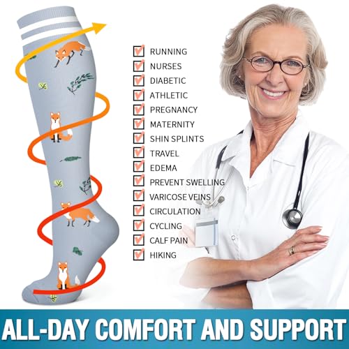 Image of Bluemaple 6 Pack Copper Compression Socks for Women and Men Circulation-Best Support for Medical, Running,Nursing,Athletic