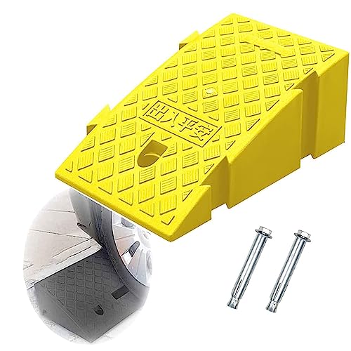 Rampa de bordillo, altura 16/19cm, rampa de plástico resistente, interconectable para entrada de vehículos, umbral para acera, carro, scooter, bicicleta, motocicleta (Color: Amarillo, Tamaño: H:19cm/7.5") miniatura 1