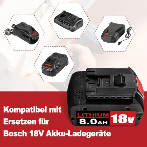 2 Stück 8.0Ah BAT609 Ersatzakku für Bosch Akku 18V Li-ion kompatibel für Bosch 18V Akku 8.0Ah BAT618 BAT618G BAT609G BAT619 BAT619G BAT610G BAT610 mit LED (8.0-2 Packs) – Bild 4