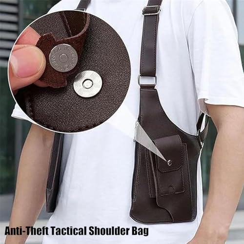 Armpit Bag for Men, Double Shoulder Strap Multi-pocket Outdoor Anti-Theft Tactical Bag, For Cycling, Cross-Country, And Marathons (Black+Dark Brown)3