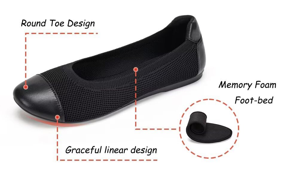 Image of Frank Mully Women's Ballet Flats Round Toe Walking Flats Slip On Work Shoes Knitted Flats Shoes for Woman Soft Lightweight