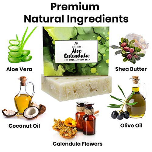 Handmade Soap Bar Gift Set - 100% Natural, Organic Luxury Face & Body Soaps-Apricot Turmeric -Lavender Charcoal-Aloe Calendula + Wooden Soap Dish. Infused With Essential Oils.great Christmas Gift Idea #TOP5