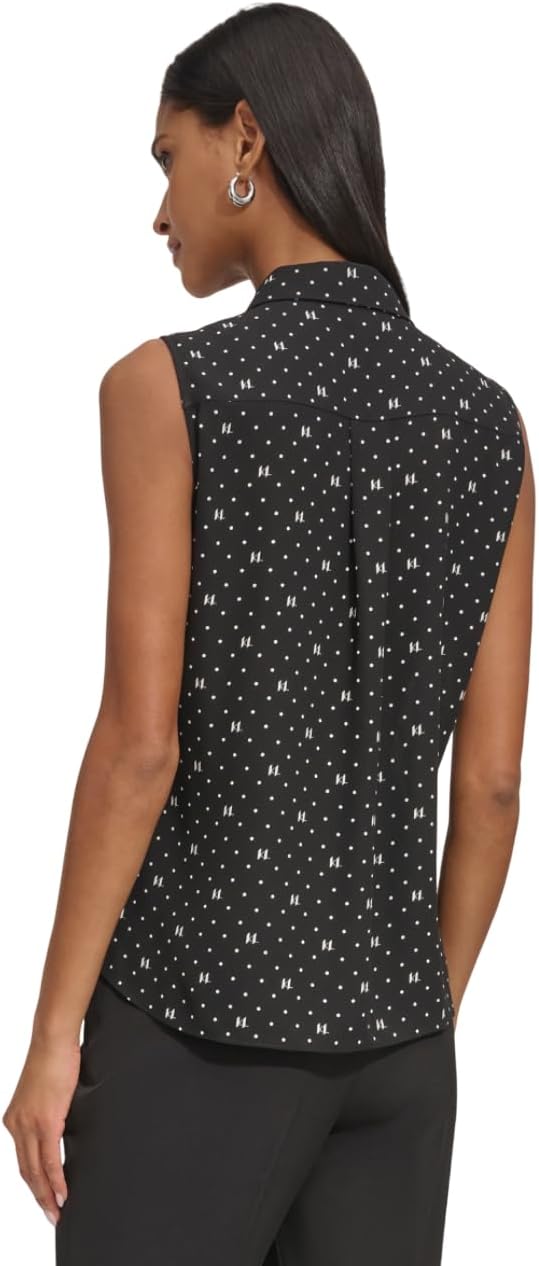 KARL LAGERFELD Sleeveless Collared Button Front Blouse - Image 2