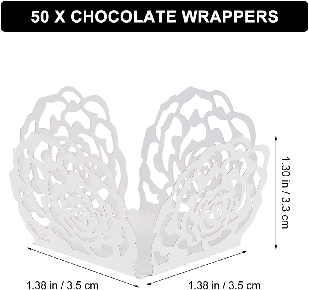 Unomor 50Pcs Hollow-Out Paper Chocolate Truffle Wrappers Rose Edge for Wedding Party Dessert Table Mini Cupcake Liners