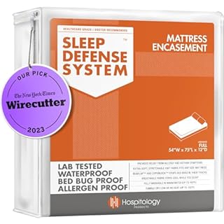 HOSPITOLOGY PRODUCTS Mattress Encasement - Zippered Bed Bug Dust Mite Proof Hypoallergenic - Sleep Defense System - Full/Double - Waterproof - Stretchable - Standard 12" Depth - 54" W x 75" L