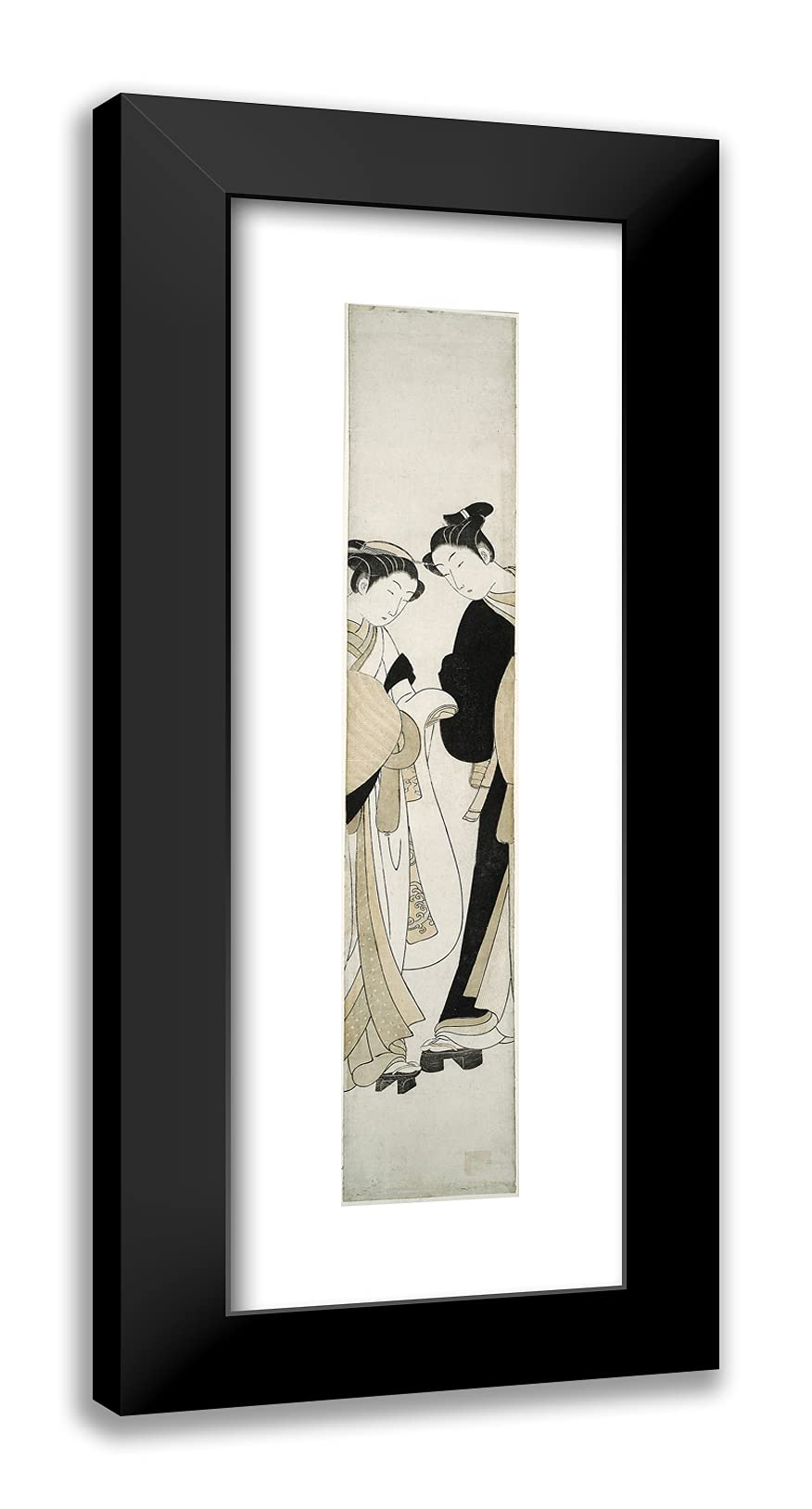 ArtDirectSuzuki Harunobu 11x24 Black Modern Framed Art Print Titled Two Komuso