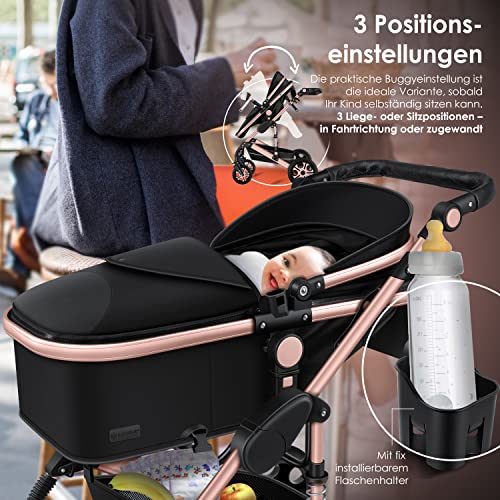 KESSER® Poussette Loops 3 en 1 Poussette combinée Set complet incl. Nacelle et siège sport buggy et siège auto cosy - Pneus pleins en caoutchouc