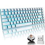 Mechanische Gaming-Tastatur, Bluetooth/2,4 GHz, kabellos/verdrahtet, 3 Modi, brauner Schalter, 84 Tasten, kompakte Tastatur, wiederaufladbarer 3000 mAh Akku, 20 LEDs, Blaue Hintergrundbeleuchtung