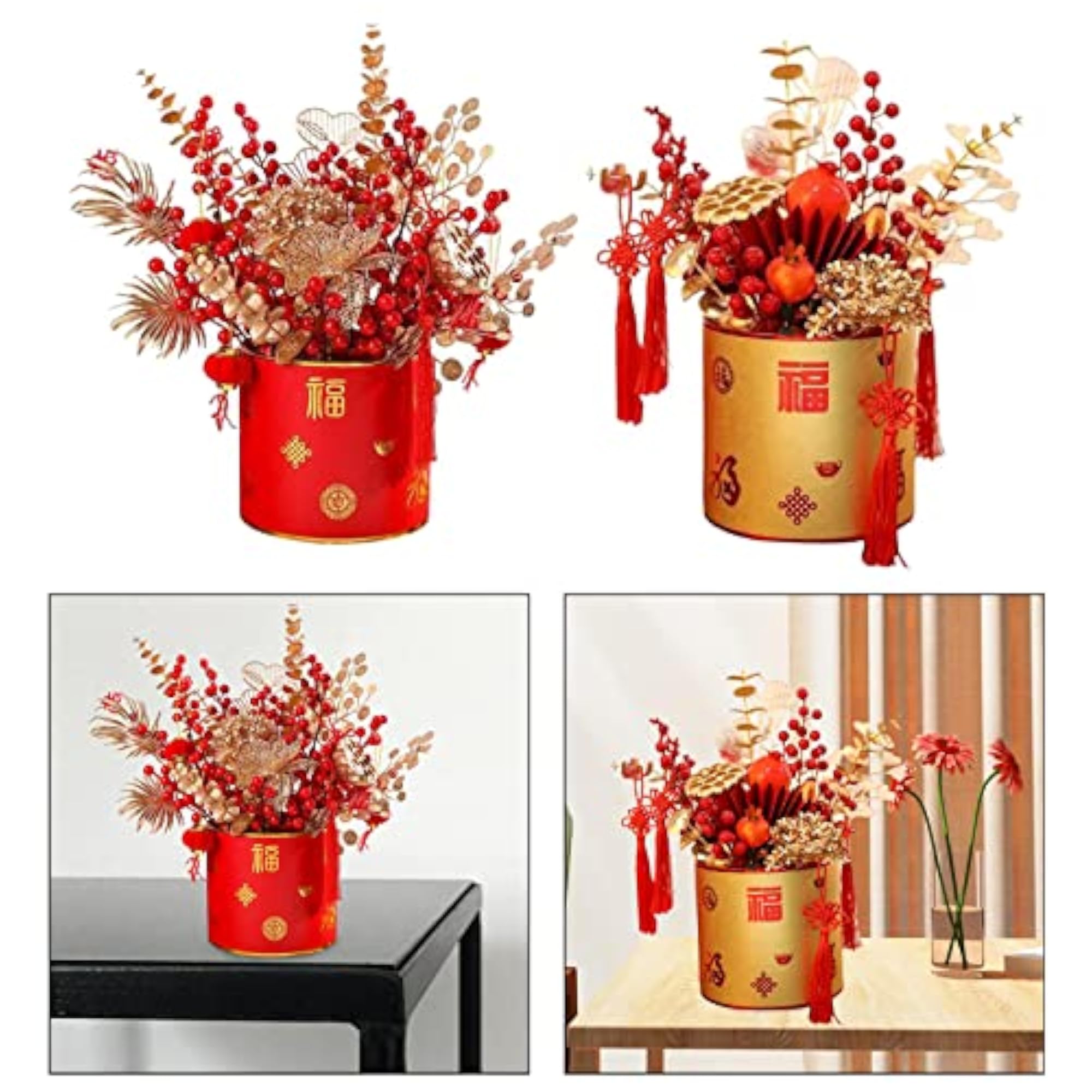 2X Simulation Red Berries Flowerpot Feng Shui Decoration