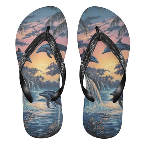 Dolphin Tropical Plants Blue Flip Flops for Beach Thong Sandals Anti-slip Lightweight Beach Shoes for Summer Outdoor Travel