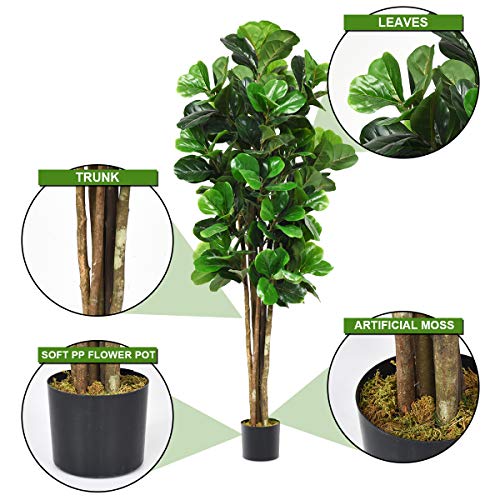 Aurcs Artificial Fiddle Leaf Fig Tree, Nearly Natural Greenery Plant With 232 Leaves, Multiple Trunks, Potted Fake Ficus Lyrata Tree For Home, Office, Store, Indoor Outdoor Decoration (6Ft) #TOP3