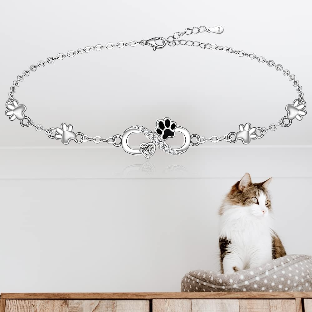 Fenthring Cat Dog Paw Print Bracelet Sterling Silver Infinity Heart Puppy Paw Memorial Mothers Day Bracelets for Women Jewelry Gifts - Image 5