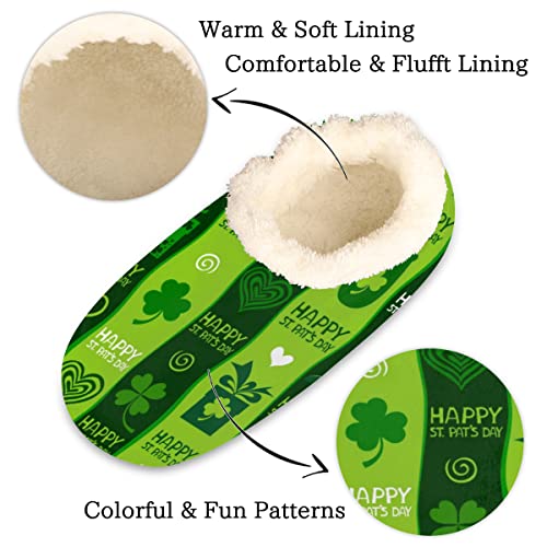 St. Patrick's Day Women Closed Back House Slippers, Green Shamrocks Pattern Womens Mens Winter Indoor Slippers, Soft Cozy Warm Fuzzy Memory Foam Anti-Slip Slippers2
