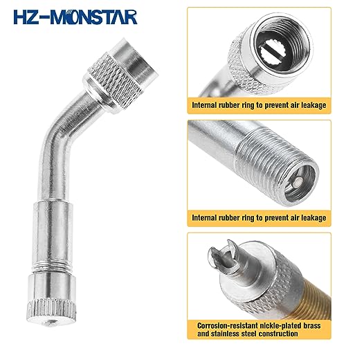 Image of Valve Stem Extenders, 4 Pcs 12 Inch Dual Flexible Stainless Steel Braided Stem Extensions, 6 Pcs 45 90 135 Degree Brass Valve Adaptors for Car Truck Motorhome Trailer RV Trailer Vehicle