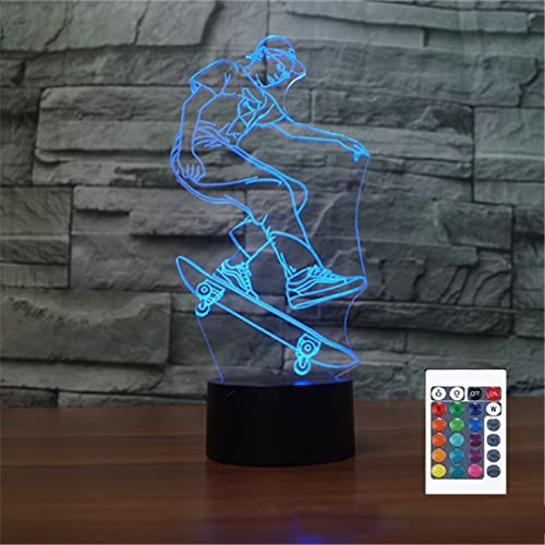 SUPERRUIDALONG 3D Lamp Skateboarding Night Light with Remote Control 16 Color Home Decoration Gift for Kids