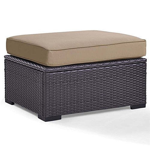 Afuera Living Wicker/Rattan & Fabric Patio Ottoman in Mocha/Brown