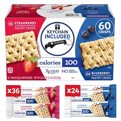 Special Pastry Crisps Variety Pack, 60 Count Box - Strawberry & Blueberry Fruit Flavored Breakfast Bars - 100 Calorie Guilt-Free Snack for Office, Mornings & On-the-Go