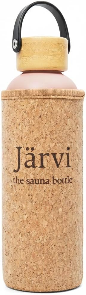 Jarvi The Sauna Bottle - 18 oz / 550 ml Icy Cold Water & Cool to Touch even in Hot Saunas - Natural Cork x Neoprene Outer Layer - Double Wall Insulated Steel Bottle. (Deep Blue, Medium)