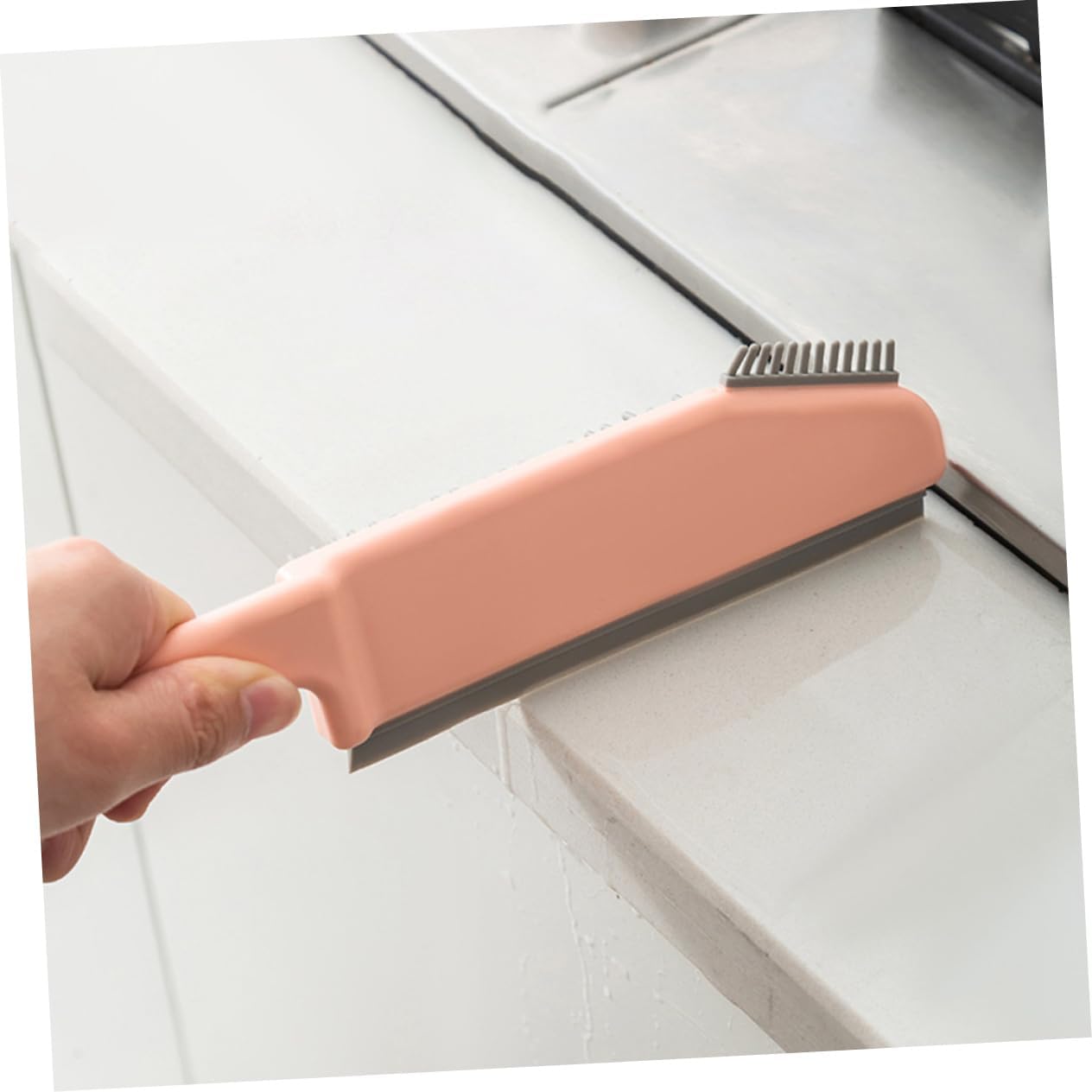 CHILDWEET Multi Function Cleaning Brush for Bathroom and Kitchen Tile Crevice Sink and Countertop Cleaner with Comfortable Handle Space Saving Design for Home Cleaning image 5