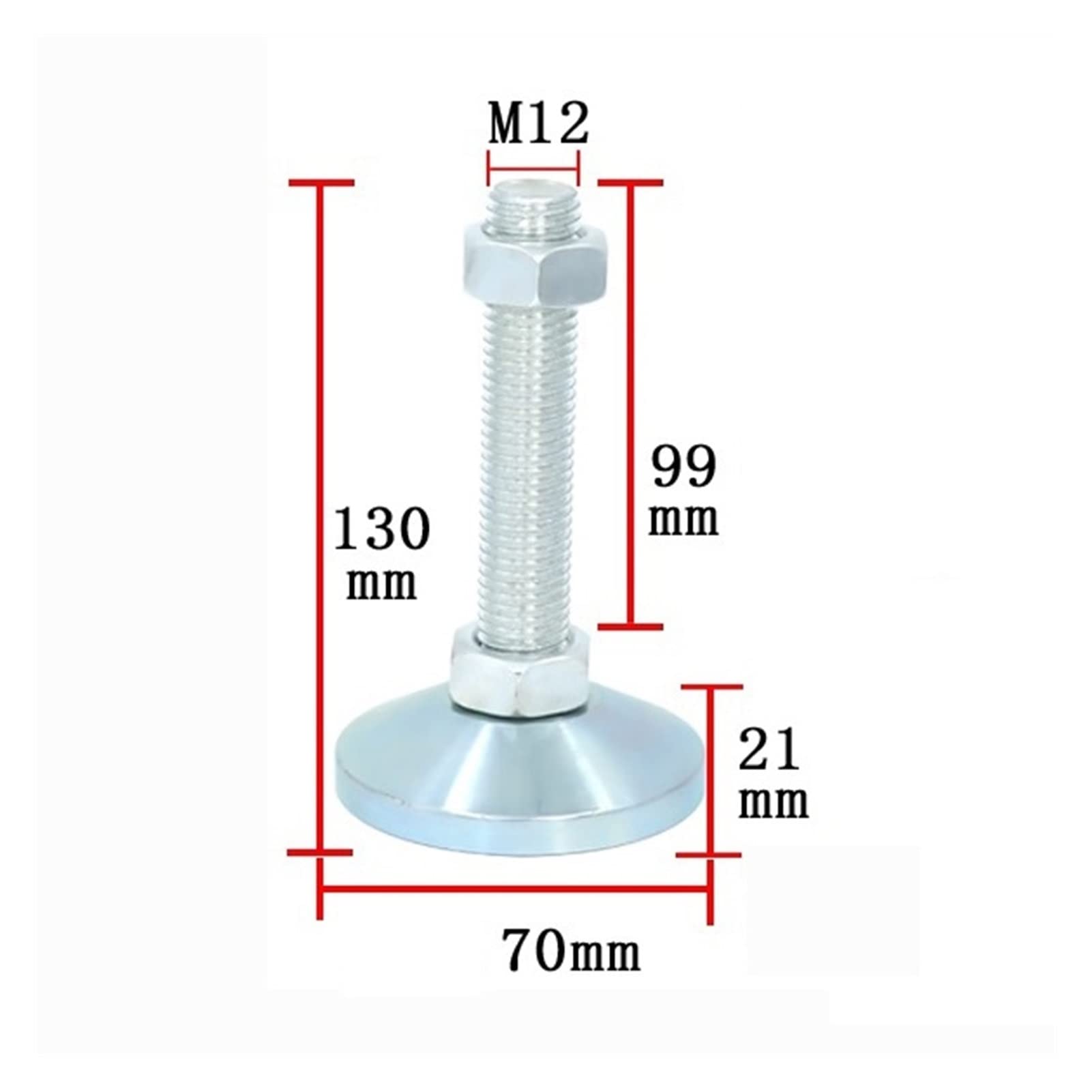 Nivellierfüße, 2 Stück Nivellierfuß, Verstellbarer Fußnivellierer mit M12-Gewinde, robuster, Möbelnivellierer,8 Zoll Basisdurchmesser(70*M12*80mm)