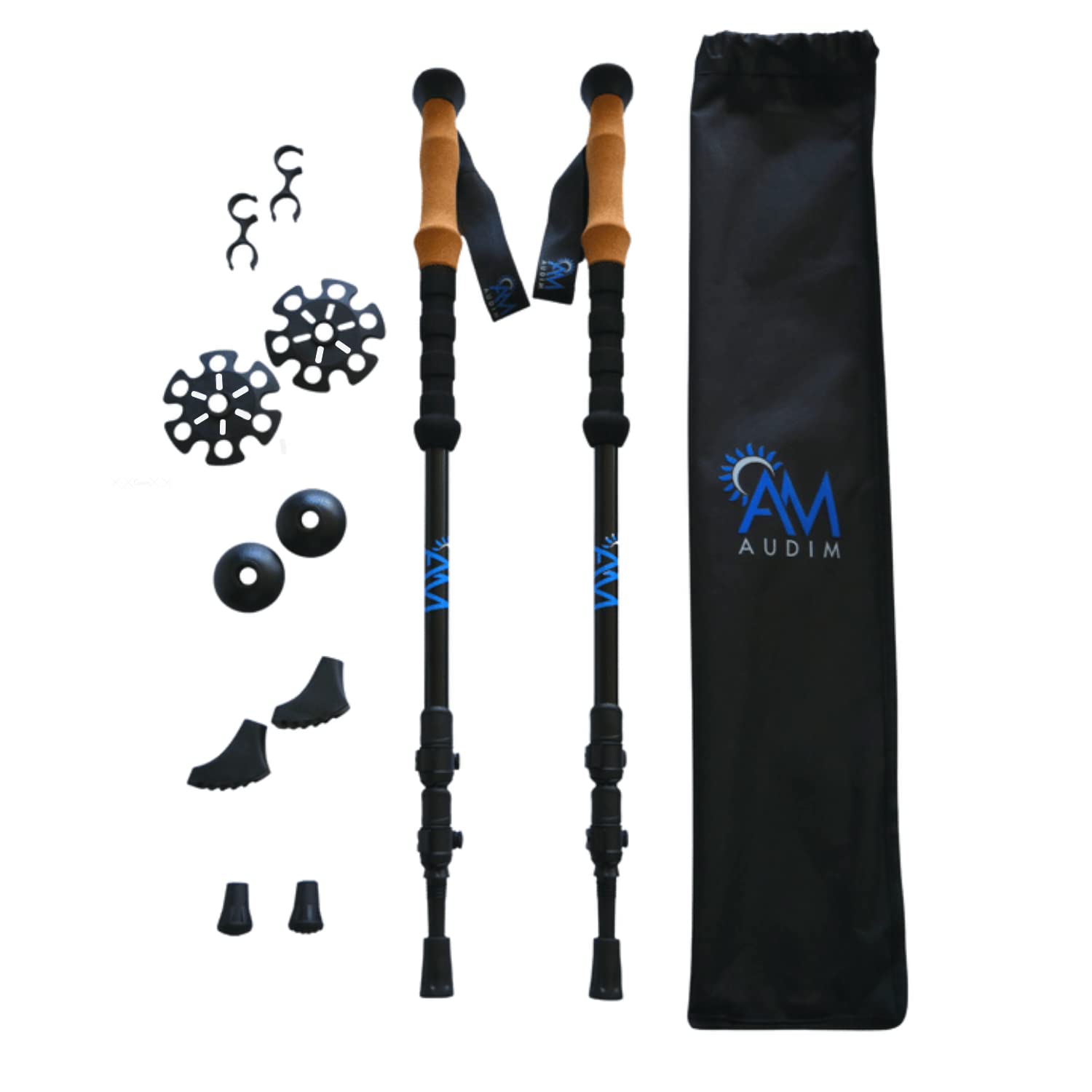 AUDIM Trekking Poles for Hiking - Adjusable Hiking Pole for Backpacking - Set of 2 Lightweight Aluminum Snowshoeing Poles with Accessories - Hiking Stick with Cork Handle