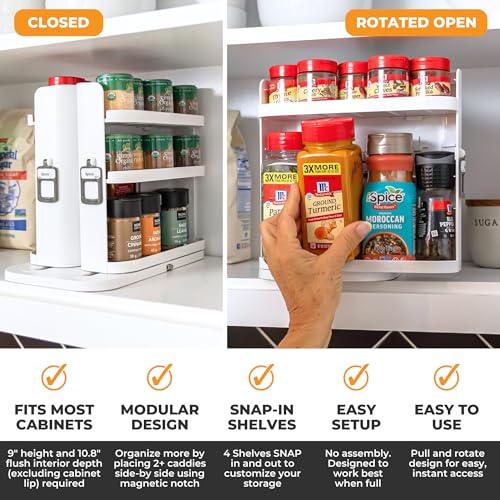 Cabinet Caddy SNAP! Spice Rack Organizer for Cabinet - Slide & Rotate Seasoning Organizer - 4 Snap-In Adjustable Shelves for 5 Tier of Storage - Magnetic Modular Design - 8.9”H x 6.1”W x 10.8”D by Cabinet Caddy SNAP! - Image 3