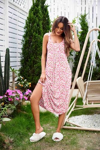 Image of Ekouaer Women's Sleeveless Nightgown Long Nightgowns for Women Full Slip Soft Nightshirt Wide Strap Sleepwear Lounge Dresses