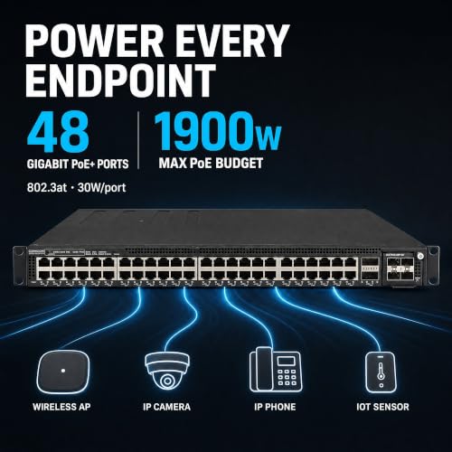 Image of Ruckus ICX7550-48P-E2 Managed Switch, 48x Gigabit PoE+, 2x 40GbE QSFP+ + Modular Expansion Slot Uplinks, up to 1900W Power Budget - Stackable Campus Switch, 40 /100G Uplinks, Multigigabit PoE++ Ready