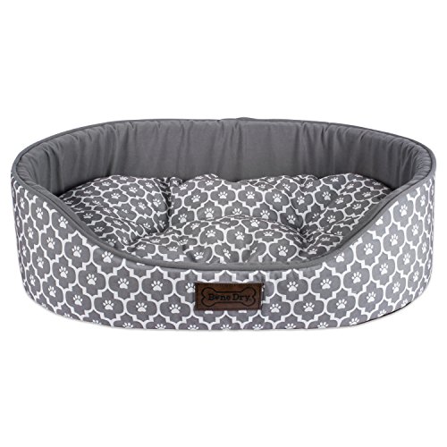 Bone Dry Lattice/Stars & Stripes Design Pet Bed, Oval Small - 22 x 17 x 7, Lattice Gray