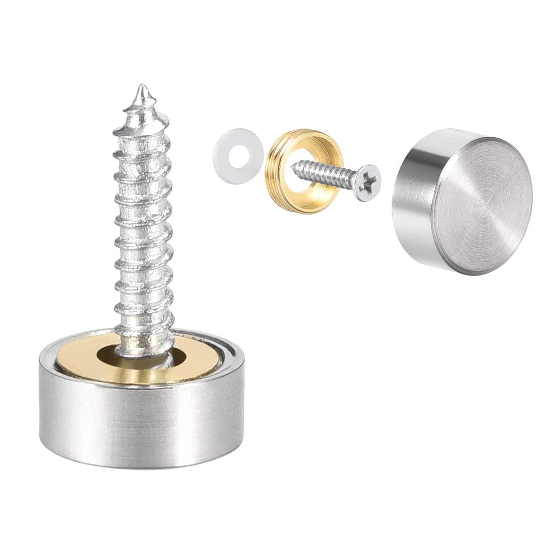 TOP-VIGOR 4Pcs Mirror Screws, 12mm Mirror Screws Cap Nail with Washers