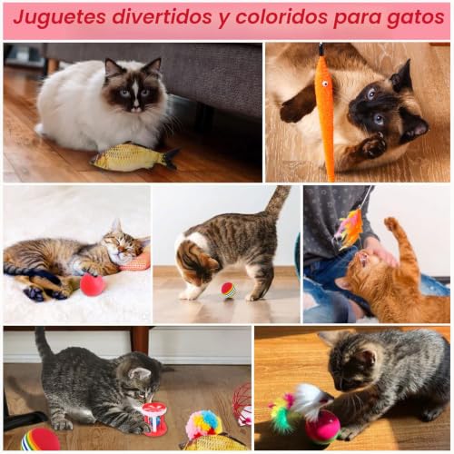 Miniatura 5 de Jotol Juguetes Gat,35pcs Juguete Para Gato Con Túnel,Juguetes Para Gatos Interactivos Juegos Gatito,Pescado,Ratón,Pluma,Pelota,Palo De Gato Divertido,Kit De Juguetes Interactivos Para Gatos