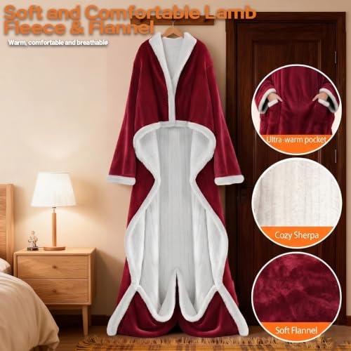 Image of Wearable Heated Blanket With Sleeves & Foot Pocket, Heated Throw Blankets Fast Heating Blanket With 10 Heat Settings Auto Shut Off Over-Heat Protection-Warm Gift, Machine Washable, 52 inch*72 inch+18 inch